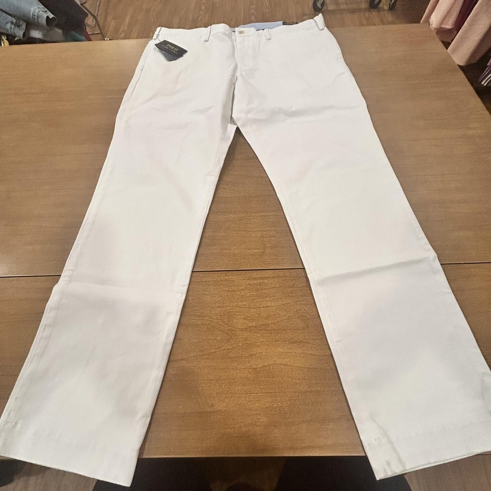 Polo Ralph Lauren Pants Mens 38x32 White Stretch Slim Fit Polo Chino Twill SPOT